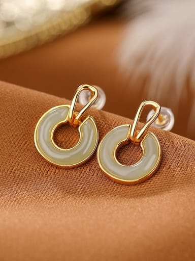 Gold Plated 925 Sterling Silver Jade Geometric Minimalist Stud Earring