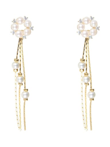 Brass lmitation Pearl Tassel Vintage Threader Earring