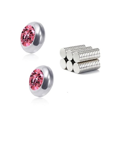 Pink 8mm Titanium Rhinestone Multi Color Round Minimalist  Single Rhinestone  Magnet Stud Earring