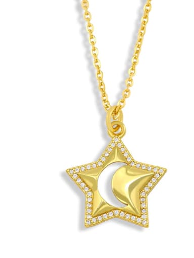 moon Brass Cubic Zirconia Star Minimalist Necklace