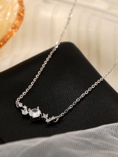 NS1043 [Platinum and White Stone] 925 Sterling Silver Cubic Zirconia Irregular Minimalist Necklace