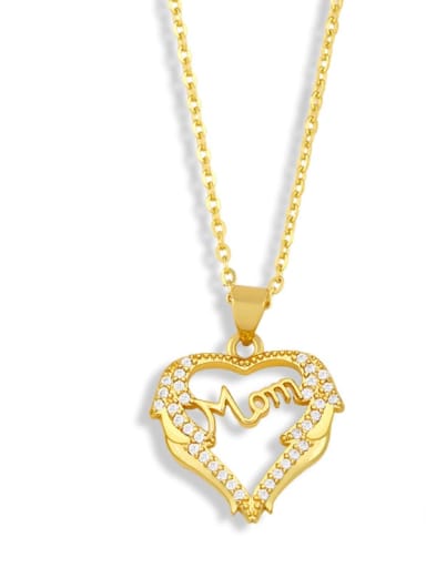 Brass Cubic ZirconiaMinimalist  Letter Heart Pendant Necklace