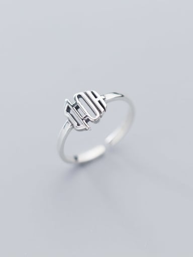 925 sterling silver hollow  geometric vintage free size ring