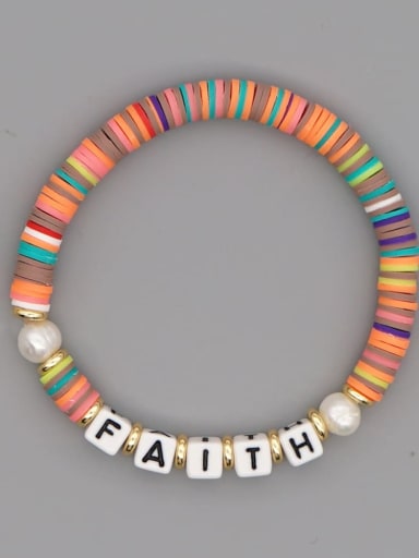 QT B200145D Stainless steel Multi Color Polymer Clay Letter Bohemia Stretch Bracelet
