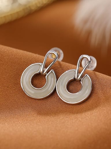 925 Sterling Silver Jade Geometric Minimalist Stud Earring