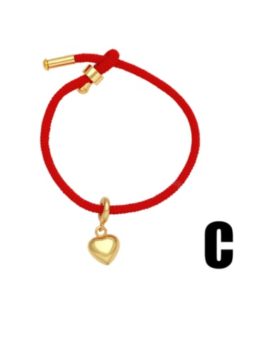 C Red Brass Cubic Zirconia Heart Bear Minimalist Link Bracelet