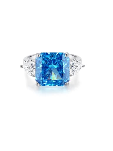 FDJZ 063 blue 925 Sterling Silver High Carbon Diamond Geometric Luxury Cocktail Ring