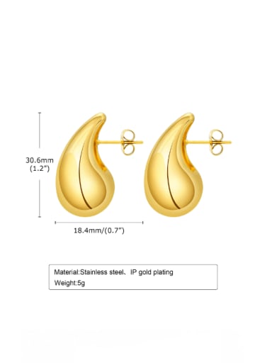 Gold Large Stainless steel Water Drop Minimalist Stud Earring