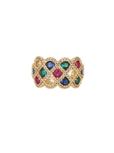 Golden Colorful Treasure Ring Brass Cubic Zirconia Irregular Luxury Cocktail Ring
