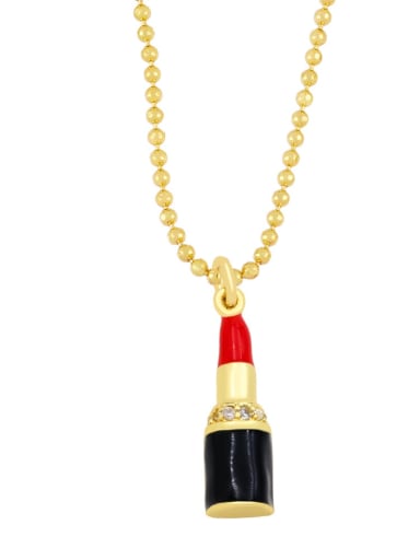 Brass Cubic Zirconia Enamel Irregular Lipstick Pendant Necklace