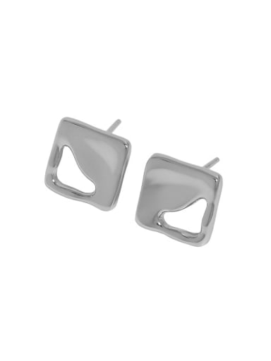 White gold [with pure Tremella plug] 925 Sterling Silver Smotth Square Minimalist Stud Earring