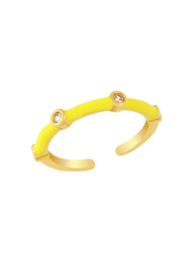 yellow Brass Enamel Rhinestone Geometric Minimalist Band Ring