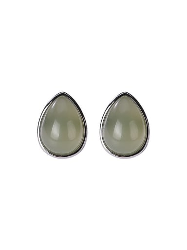 925 Sterling Silver Jade Water Drop Vintage Stud Earring