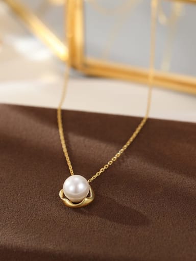 NS1100 [Gold] 925 Sterling Silver Imitation Pearl Geometric Minimalist Necklace