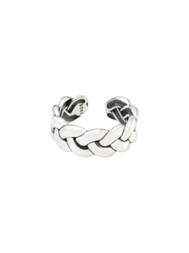 925 Sterling Silver Geometric Vintage Retro Hand-Woven Twist Band Ring