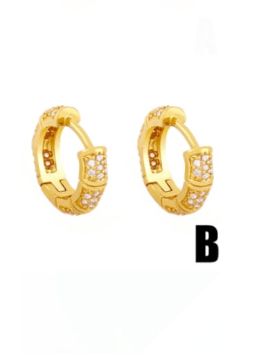 B Brass Cubic Zirconia Geometric Vintage Huggie Earring