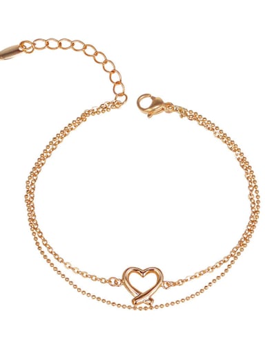 18K gold Alloy Heart Minimalist Double Layer Chain  Strand Bracelet