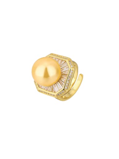 custom Brass Imitation Pearl Square Trend Band Ring
