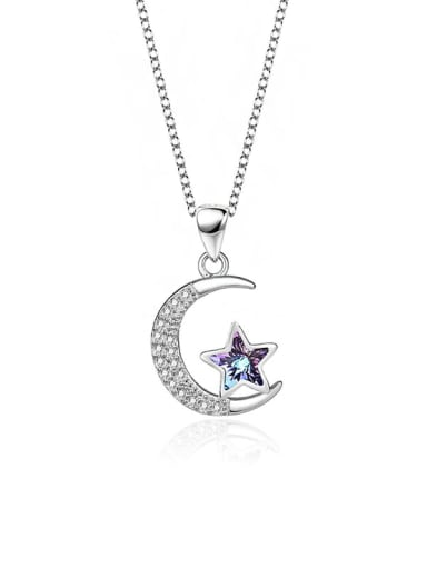 925 Sterling Silver Austrian Crystal Moon Classic Necklace