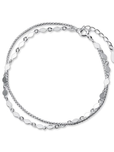 925 Sterling Silver  Fashion Simple Round Chain Strand Bracelet