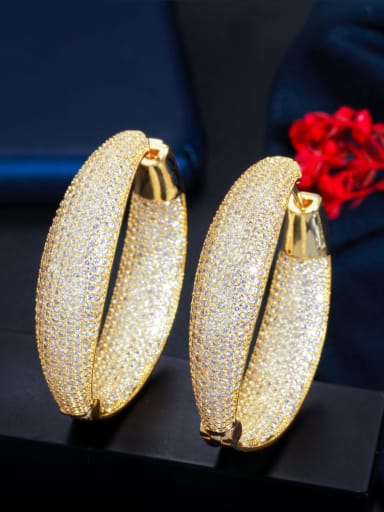 Brass Cubic Zirconia Geometric Luxury Huggie Earring