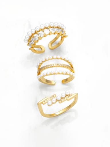 Brass Imitation Pearl Geometric Minimalist Stackable Ring