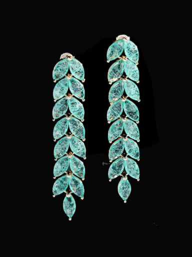 Blue zirconium Brass Cubic Zirconia Leaf Statement Drop Earring