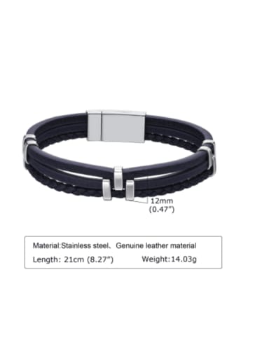 Blue leather Stainless steel Artificial Leather Geometric Hip Hop Wristband Bracelet