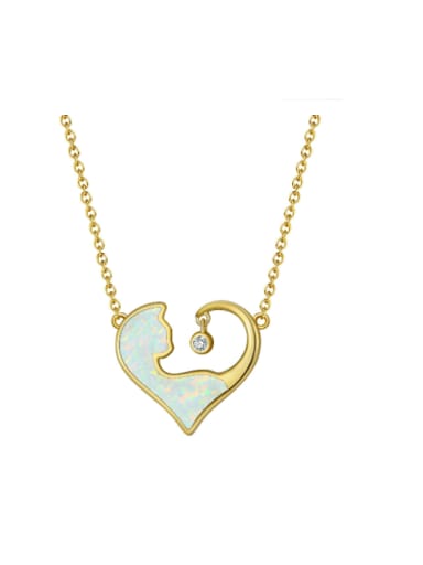 925 Sterling Silver Opal Heart Minimalist Necklace