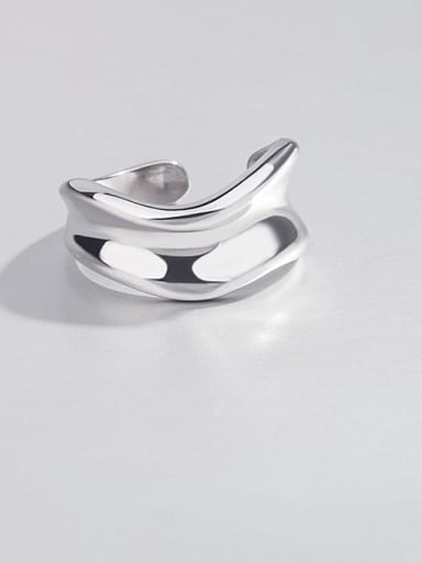 925 Sterling Silver Irregular Minimalist Simple Glossy Width  Band Ring