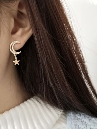925 Sterling Silver Cubic Zirconia White Star Moon  Cute Stud Earring