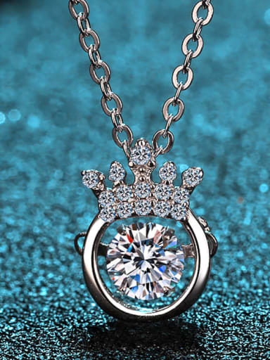 Sterling Silver 0.5 CT Moissanite Crown Dainty  Pendant Necklace