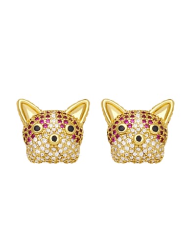 Rose red Brass Cubic Zirconia Animal Cute Dog Stud Earring
