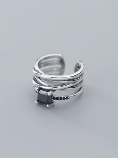 925 Sterling Silver Retro personality black square diamond multi-layer Stackable Ring