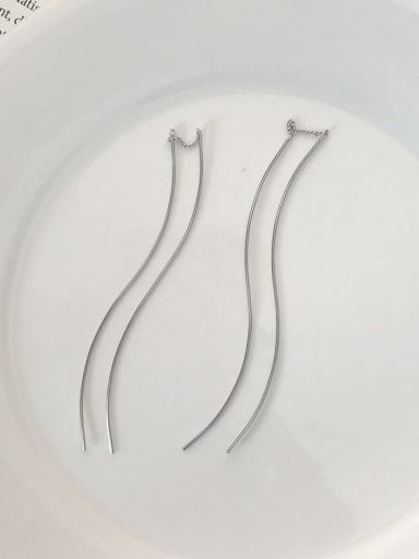 925 Sterling Silver Geometric Minimalist   Long Wave Ear Line Threader Earring