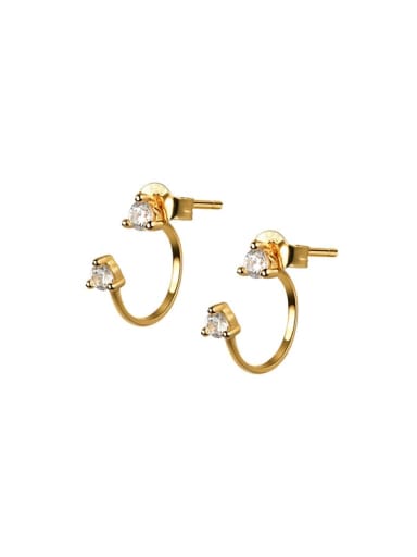 gold 925 Sterling Silver Rhinestone Irregular Minimalist Huggie Earring