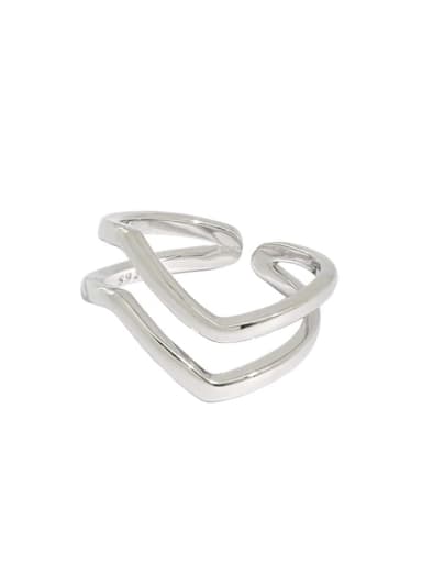 Platinum [13 adjustable] 925 Sterling Silver Irregular Vintage Simple double-layer line wave  Band Ring