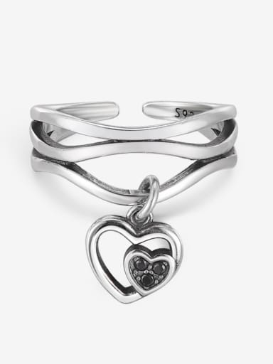 925 Sterling Silver Rhinestone Heart Vintage Stackable Ring