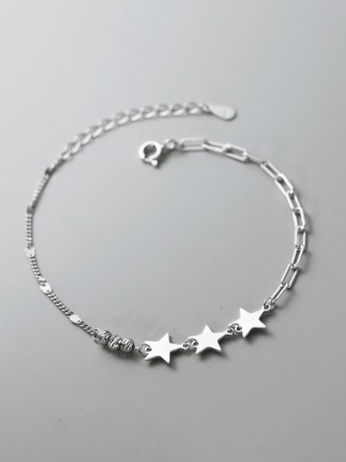 925 Sterling Silver Pentagram Minimalist Asymmetrical  Chain Bracelet