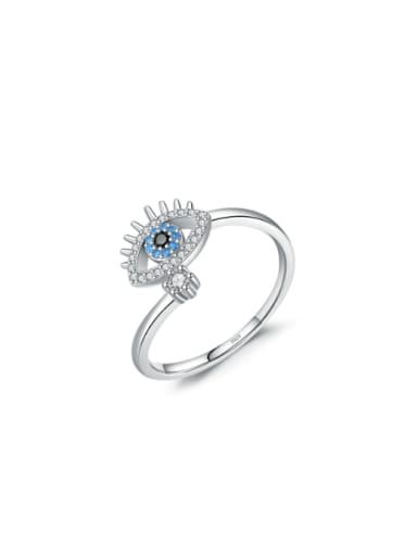 silvery 925 Sterling Silver Cubic Zirconia Evil Eye Cute Band Ring