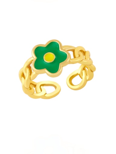 green Brass Enamel Flower Minimalist Band Ring