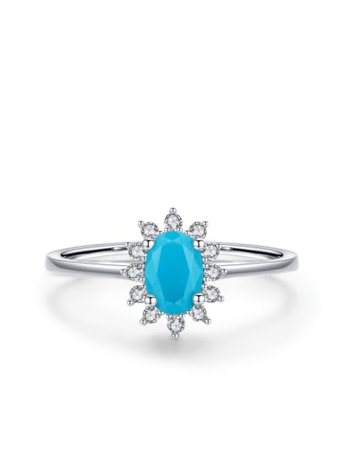 Turquoise 925 Sterling Silver Turquoise Geometric Flower Classic Band Ring