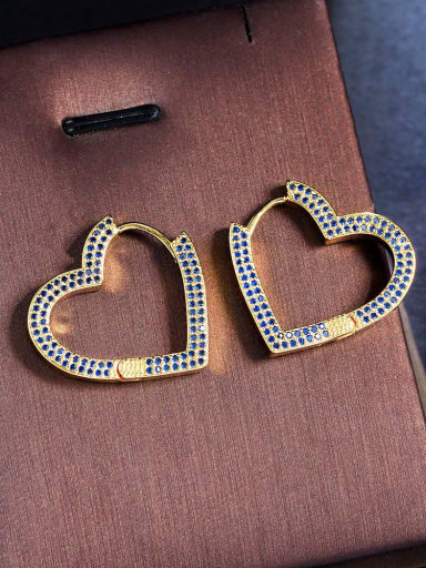 gold blue Brass Cubic Zirconia Heart Luxury Huggie Earring