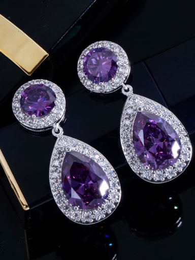 violet Brass Cubic Zirconia Water Drop Luxury Drop Earring