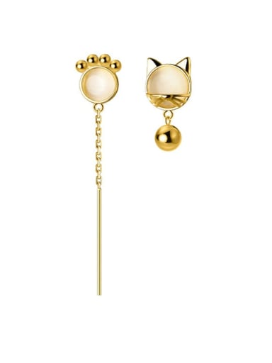 925 Sterling Silver Asymmetric Cats Eye Tassel Cute Threader Earring