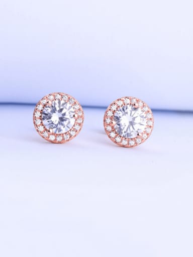 Rose Gold 925 Sterling Silver Cubic Zirconia Round Classic Stud Earring