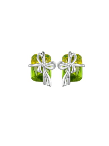 925 Sterling Silver Glass Stone Christmas Gift Box Dainty Stud Earring