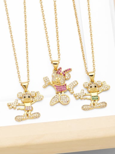 Brass Cubic Zirconia Mouse Cute Necklace