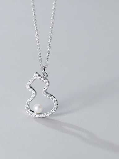 925 Sterling Silver Rhinestone hollow gourd Pendant Necklace