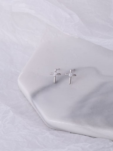 ES1606 platinum 925 Sterling Silver Cross Minimalist Stud Earring